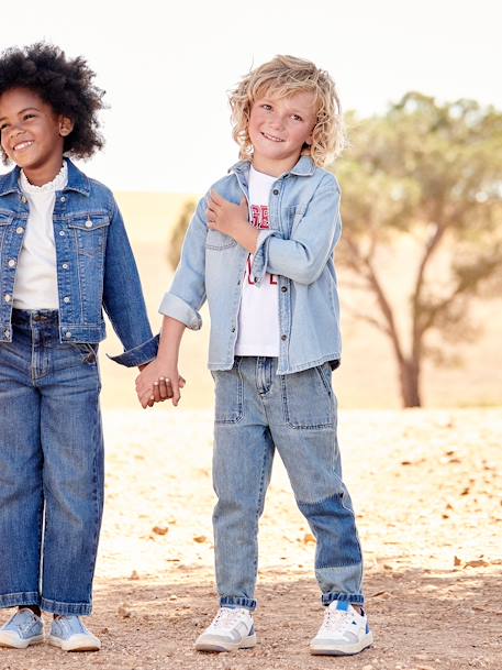 Loose-Cut Straight Leg Jeans, Patches Effect, for Boys double stone - vertbaudet enfant 