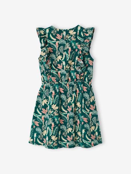 Printed Dress with Ruffles for Girls GREEN DARK ALL OVER PRINTED+rose - vertbaudet enfant 