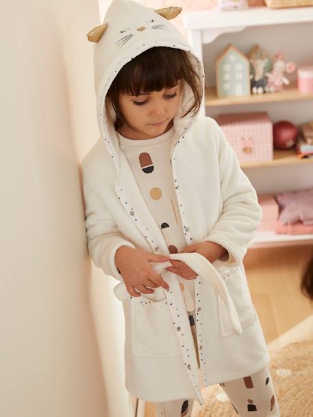 Robe de chambre fille maille peluche chat personnalisable ivoire - vertbaudet enfant 