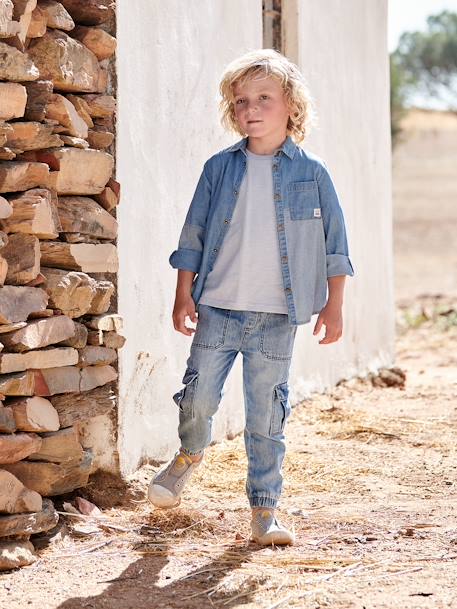 Chemise en jean garçon avec empiècements contrastés stone - vertbaudet enfant 