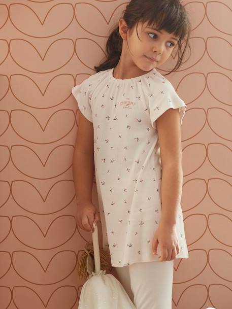 Chemise de nuit en maille côtelée 'cerises' + legging uni fille rose nude - vertbaudet enfant 
