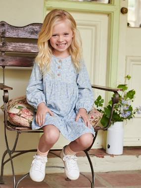 Girls-Floral, Ruffled Dress, Quilted Fancy Detail, for Girls