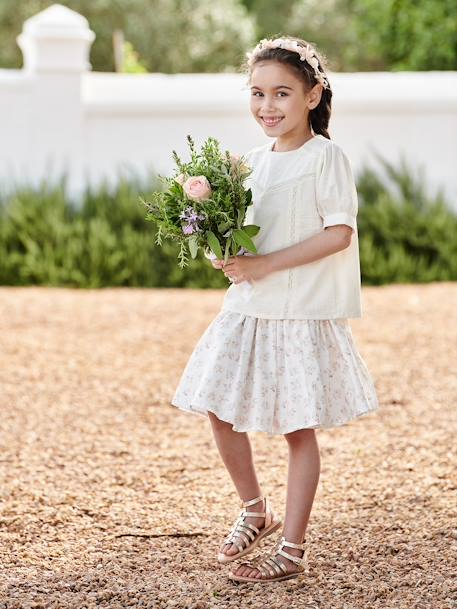 Jupe de cérémonie à fleurs fille blanc imprimé+écru - vertbaudet enfant 