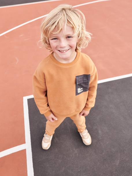 Sports Sweatshirt with Dual Fabric Pocket for Boys pecan nut - vertbaudet enfant 