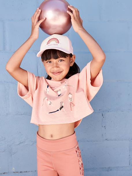T-shirt cropped sport fille motifs égéries abricot - vertbaudet enfant 