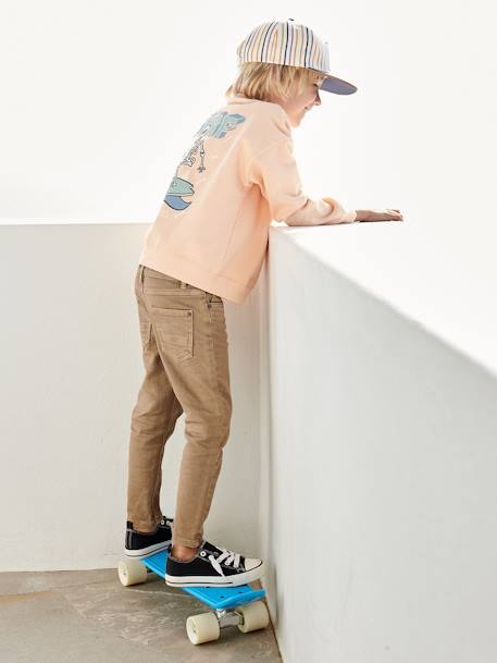 WIDE Hip, MorphologiK Slim Leg Coloured Trousers, for Boys beige+chocolate+khaki+sky blue+slate blue+terracotta - vertbaudet enfant 