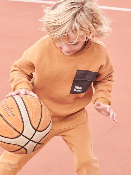Sports Sweatshirt with Dual Fabric Pocket for Boys pecan nut - vertbaudet enfant 