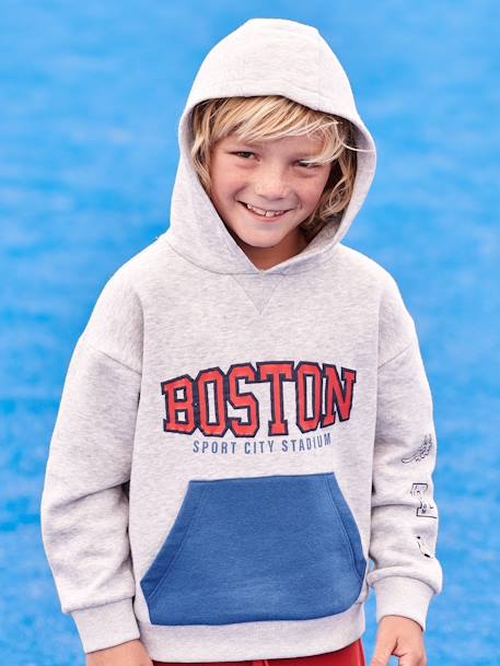 Sweat à capuche sport motif team Boston garçon gris chiné - vertbaudet enfant 