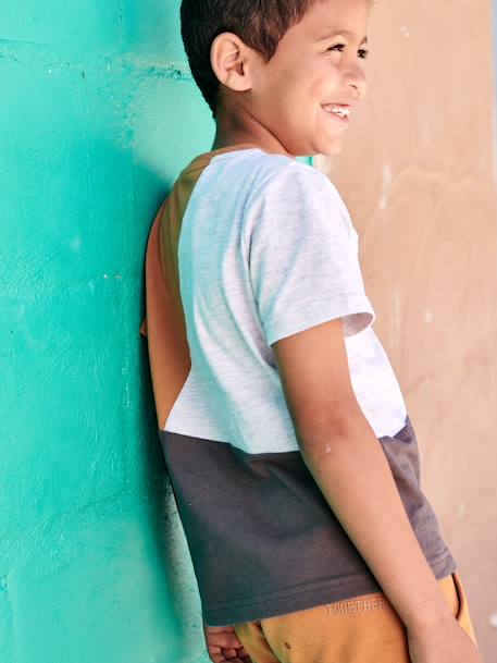 T-shirt sport colorblock garçon manches courtes gris chiné - vertbaudet enfant 