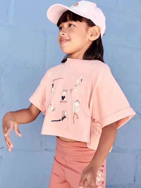 Cropped Sports T-Shirt with Muse Motifs for Girls apricot - vertbaudet enfant 