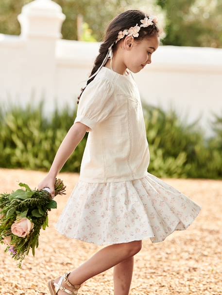 Special Occasion Floral Skirt for Girls ecru+WHITE LIGHT ALL OVER PRINTED - vertbaudet enfant 