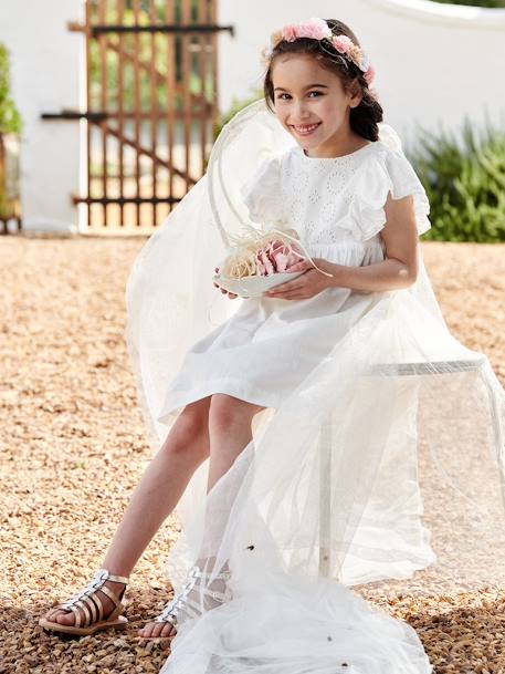 Occasionwear Dress with Broderie Anglaise Details for Girls ecru - vertbaudet enfant 
