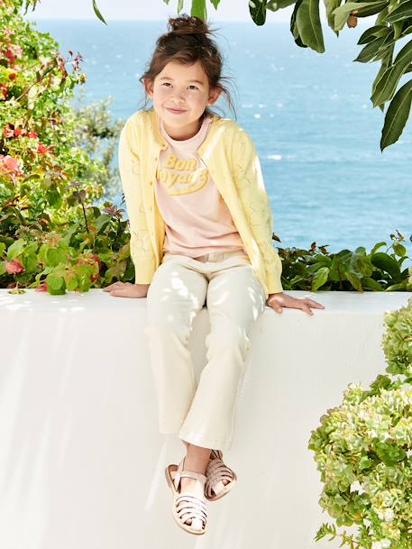 Short Sleeve T-Shirt with Message in Puff Ink & Ruffles, for Girls pale pink - vertbaudet enfant 