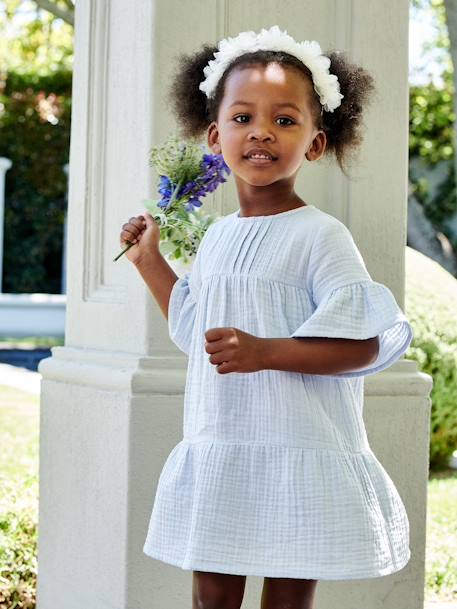 Cotton Gauze Dress for Girls sky blue - vertbaudet enfant 