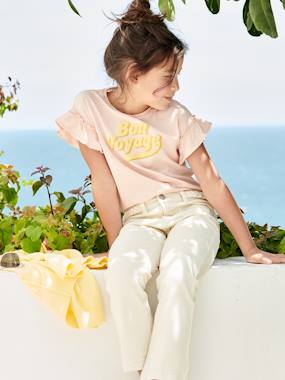 T-shirt à message en encre gonflante fille manches courtes volantées  - vertbaudet enfant
