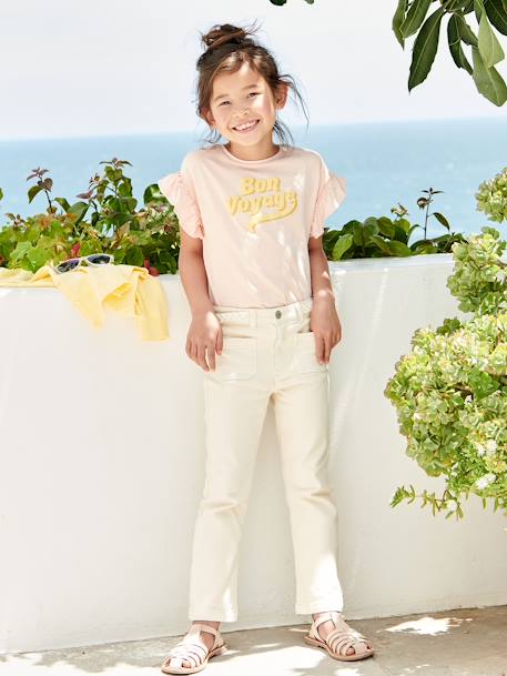 Short Sleeve T-Shirt with Message in Puff Ink & Ruffles, for Girls pale pink - vertbaudet enfant 