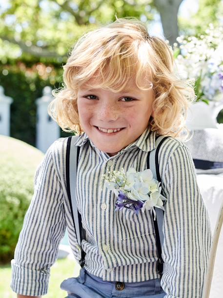 Chemise rayée garçon en lin et coton rayé bleu - vertbaudet enfant 