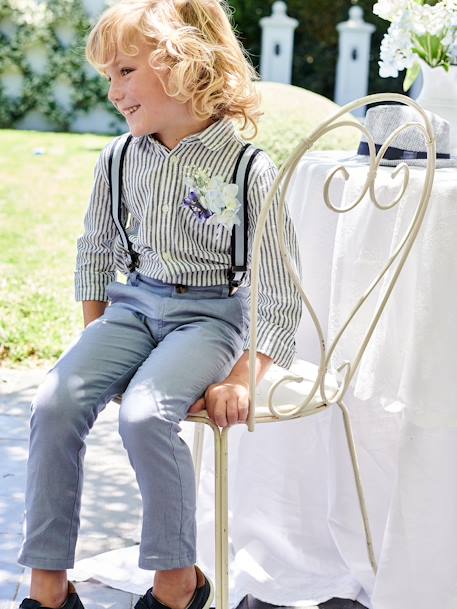 Chemise rayée garçon en lin et coton rayé bleu - vertbaudet enfant 
