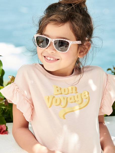 Short Sleeve T-Shirt with Message in Puff Ink & Ruffles, for Girls pale pink - vertbaudet enfant 