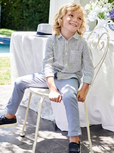 Striped Shirt in Linen & Cotton for Boys striped blue - vertbaudet enfant 