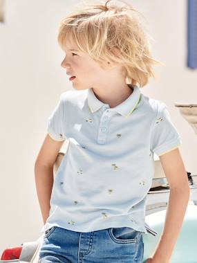 -Printed Polo Shirt in Piqué Knit for Boys