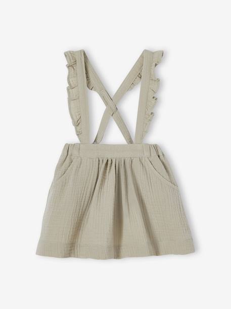 Skirt in Cotton Gauze, with Braces, for Babies grey green - vertbaudet enfant 