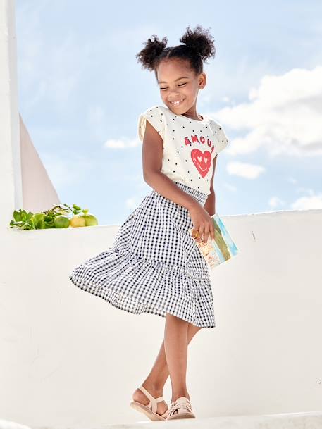 Long Gingham Skirt for Girls chequered navy blue - vertbaudet enfant 