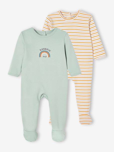 Pack of 2 Rainbow Sleepsuits in Interlock Fabric for Baby Boys aqua green - vertbaudet enfant 