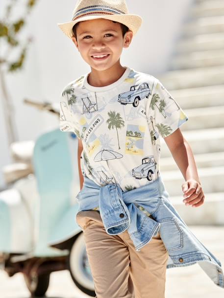 T-shirt garçon 'Juan les pins' blanc imprimé - vertbaudet enfant 