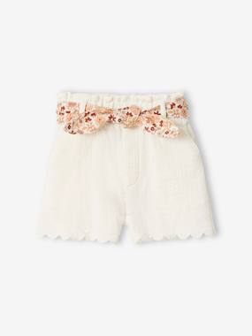 -Short bébé fille en gaze de coton ceinture imprimée
