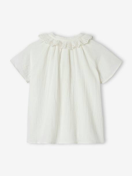 Cotton Gauze Blouse for Girls, Broderie Anglaise Collar ecru - vertbaudet enfant 