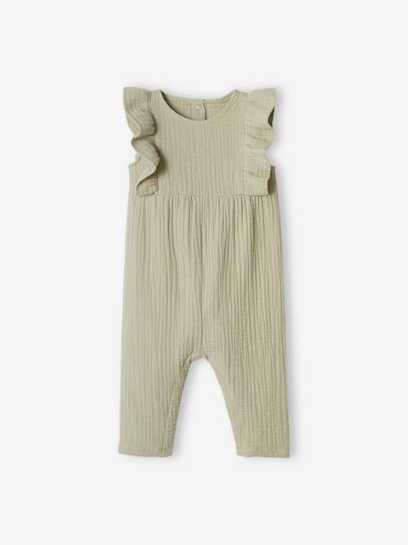 Cotton Gauze Jumpsuit for Babies grey green+pale yellow - vertbaudet enfant 