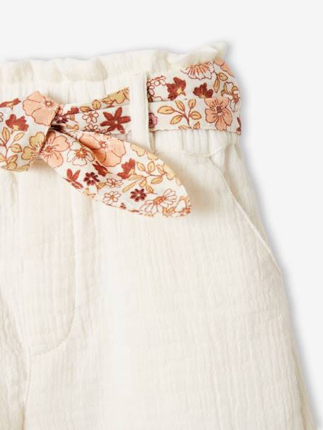 Cotton Gauze Shorts with Floral Belt for Babies ecru - vertbaudet enfant 