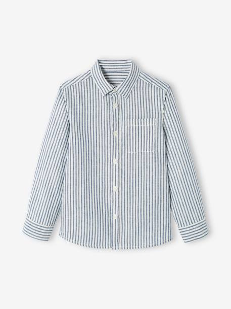 Striped Shirt in Linen & Cotton for Boys striped blue - vertbaudet enfant 