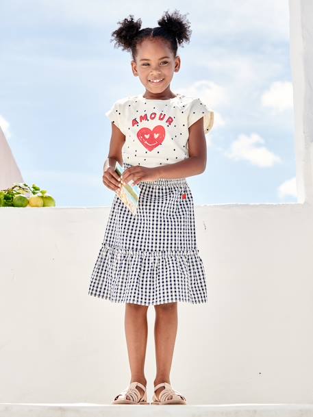 Long Gingham Skirt for Girls chequered navy blue - vertbaudet enfant 
