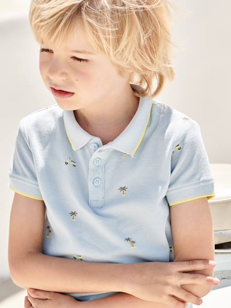 Polo imprimé garçon en maille piquée bleu imprimé+écru - vertbaudet enfant 