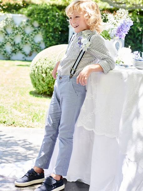 Pantalon garçon cérémonie chino en coton/lin beige+beige clair+bleu+marine foncé+vert sauge - vertbaudet enfant 