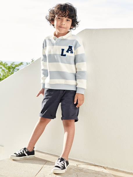 Striped College-Style Sweatshirt with Polo Shirt Collar for Boys striped blue - vertbaudet enfant 