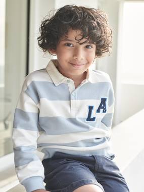 Boys-Striped College-Style Sweatshirt with Polo Shirt Collar for Boys