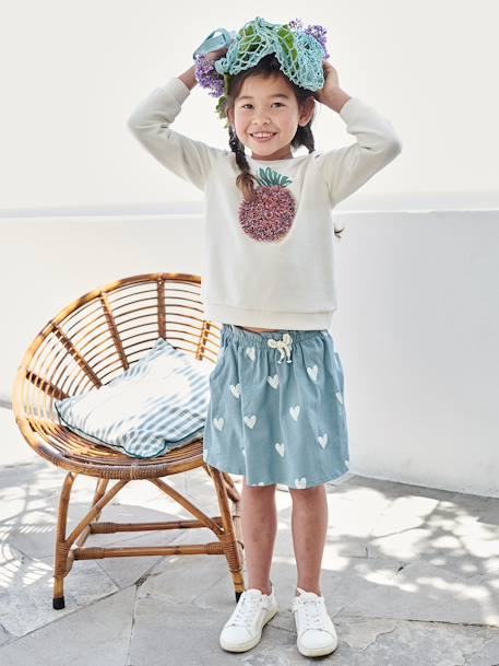 Printed Skirt for Girls ecru+green+grey green+rose+rosy+striped blue - vertbaudet enfant 