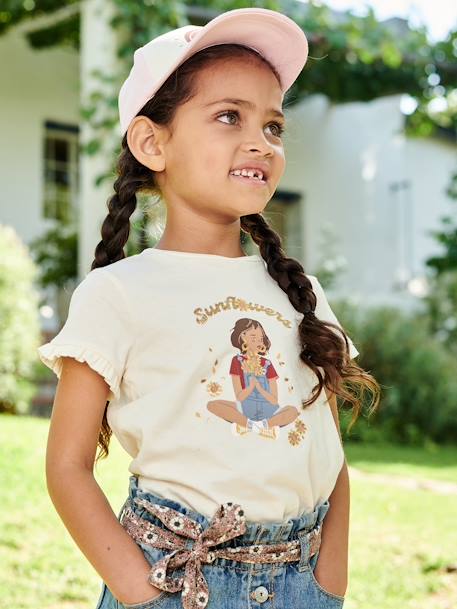 Tee-shirt 'Egérie' fille manches courtes volantées écru+ivoire+rose pâle+vert d'eau - vertbaudet enfant 