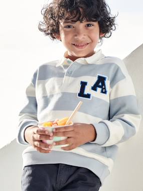 Striped College-Style Sweatshirt with Polo Shirt Collar for Boys  - vertbaudet enfant