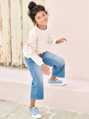 Wide Jeans & Cotton Gauze Belt, Ankle Length, for Girls  - vertbaudet enfant