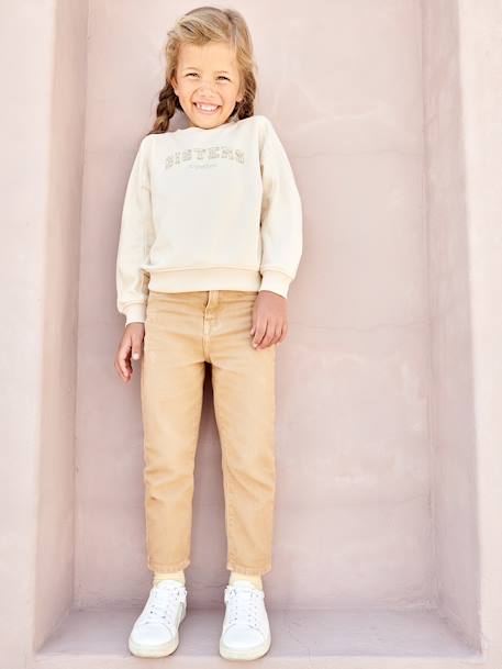 'Mom Fit' Trousers with Scarf Belt in Cotton Gauze for Girls emerald green+mustard+peach+PINK LIGHT SOLID+red+WHITE DARK SOLID - vertbaudet enfant 