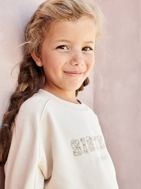 Romantic Sweatshirt with Fancy Letters, for Girls coral+sandy beige - vertbaudet enfant 