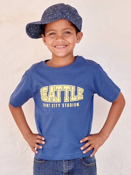 College-Style T-Shirt for Boys blue+white - vertbaudet enfant 