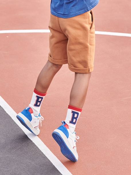 Bermuda garçon en molleton bleu chambray+kaki+marine grisé+noix de pécan - vertbaudet enfant 