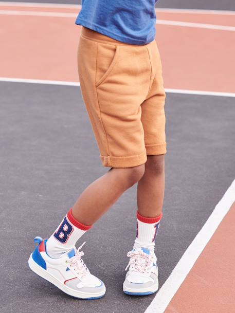 Bermuda garçon en molleton bleu chambray+kaki+marine grisé+noix de pécan - vertbaudet enfant 