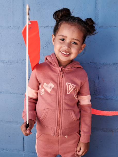 'Love' Zipped Sports Jacket with Hood for Girls Dark Blue+Light Pink+terracotta - vertbaudet enfant 