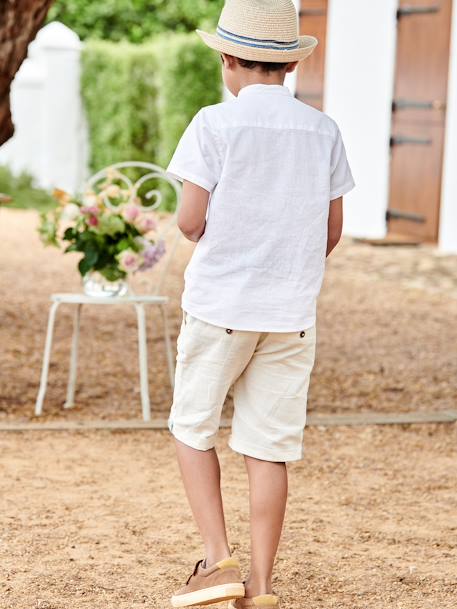 Bermuda garçon cérémonie en coton/lin beige+beige clair+bleu+marine foncé+vert sauge - vertbaudet enfant 